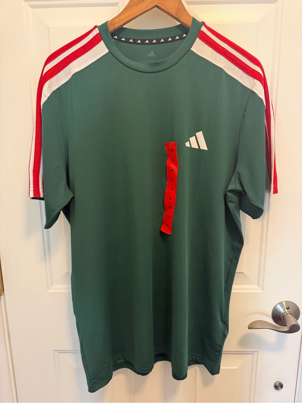 Adidas Men’s Green 3 Stripe Tee - Red Stripes and White - Mexico Colors- Active